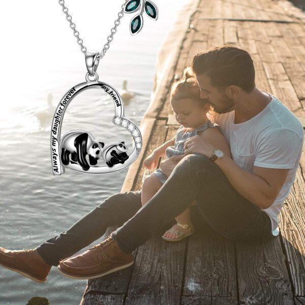 Sterling Silver Heart Panda Necklace-3