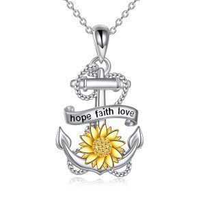 Sterling Silver Anchor Flower Necklace-0