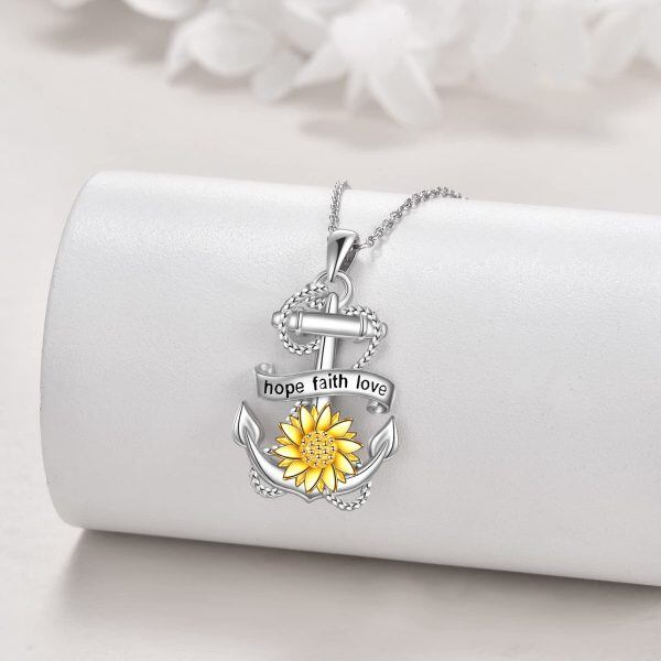 Sterling Silver Anchor Flower Necklace-2