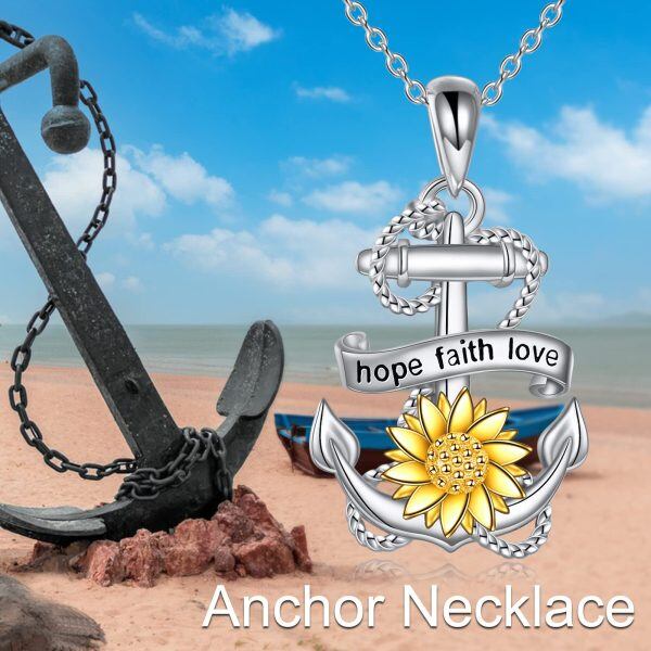 Sterling Silver Anchor Flower Necklace-5