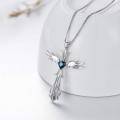 wholesale 925 Sterling Silver Angel Wing Heart Blue Crystal Cross Pendant Necklace for Women-0-1