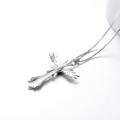 wholesale 925 Sterling Silver Angel Wing Heart Blue Crystal Cross Pendant Necklace for Women-0-2