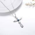 wholesale 925 Sterling Silver Angel Wing Heart Blue Crystal Cross Pendant Necklace for Women-0-3