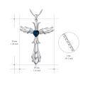 wholesale 925 Sterling Silver Angel Wing Heart Blue Crystal Cross Pendant Necklace for Women-0-4