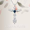 wholesale 925 Sterling Silver Angel Wing Heart Blue Crystal Cross Pendant Necklace for Women-0-5