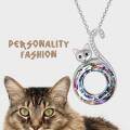 wholesale 925 Sterling Silver Multicolor Austrian Crystals Cat Pendant Necklace s for Women-0-4