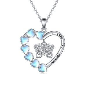 Sterling Silver Butterfly Heart Pendant Necklace-0