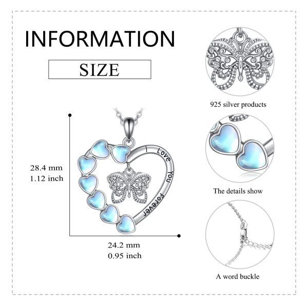 Sterling Silver Butterfly Heart Pendant Necklace-2