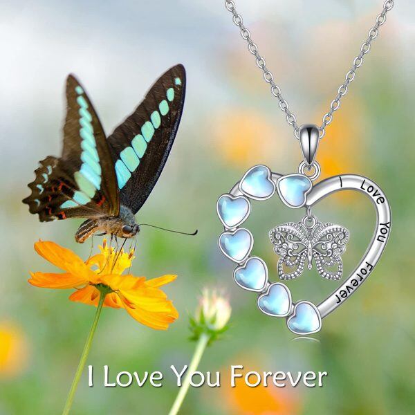 Sterling Silver Butterfly Heart Pendant Necklace-3