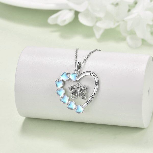 Sterling Silver Butterfly Heart Pendant Necklace-4