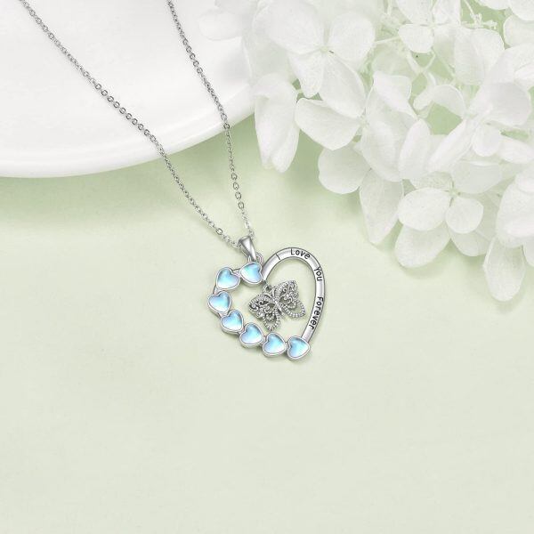 Sterling Silver Butterfly Heart Pendant Necklace-5