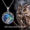 wholesale 925 Sterling Silver Round Abalone Shell Owl Pendant Necklace for Women-0-5