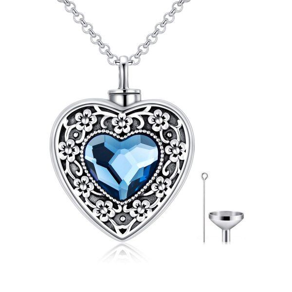 Sterling Silver Heart Flower Necklace-0