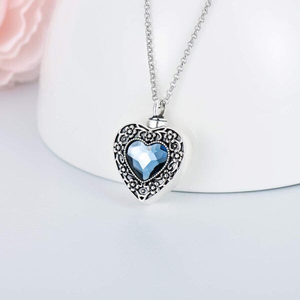 Sterling Silver Heart Flower Necklace-1