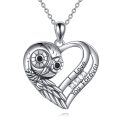 wholesale 925 Sterling Silver Owl Heart Pendant Necklace with I Love You Forever Inscription and Cubic Zirconia Stones for Women-0-0