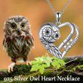 wholesale 925 Sterling Silver Owl Heart Pendant Necklace with I Love You Forever Inscription and Cubic Zirconia Stones for Women-0-5