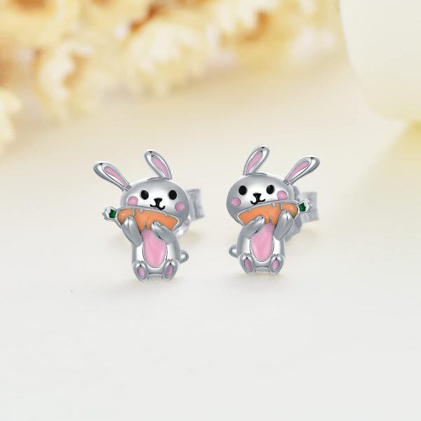 Sterling Silver Bunny Stud Earrings-1