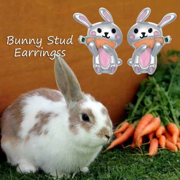 Sterling Silver Bunny Stud Earrings-5