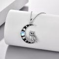 wholesale 925 Sterling Silver Moon Phase Owl Pendant Necklace with Blue Stone for Women-0-3