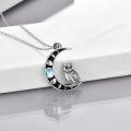 wholesale 925 Sterling Silver Moon Phase Owl Pendant Necklace with Blue Stone for Women-0-4