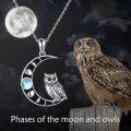 wholesale 925 Sterling Silver Moon Phase Owl Pendant Necklace with Blue Stone for Women-0-5