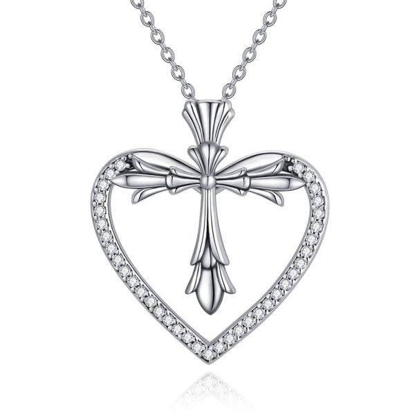 Sterling Silver Cross Heart Necklace-0