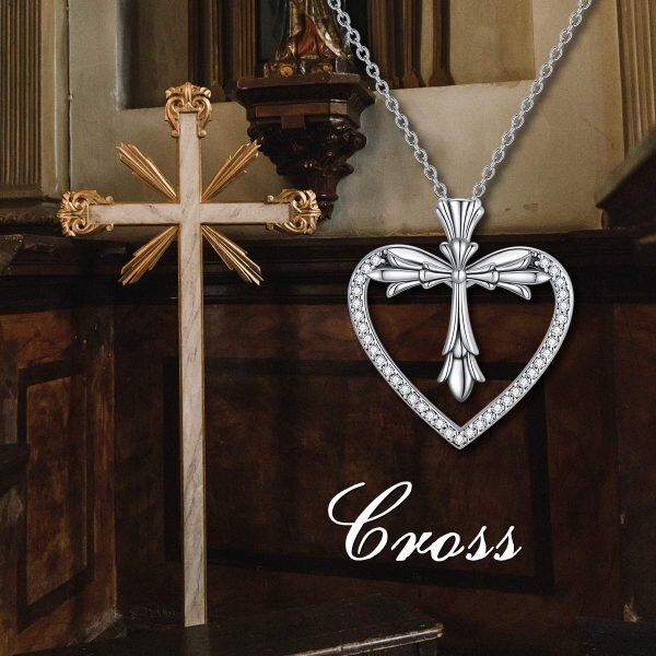 Sterling Silver Cross Heart Necklace-2