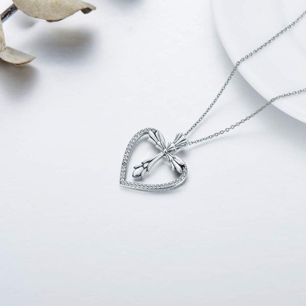 Sterling Silver Cross Heart Necklace-4