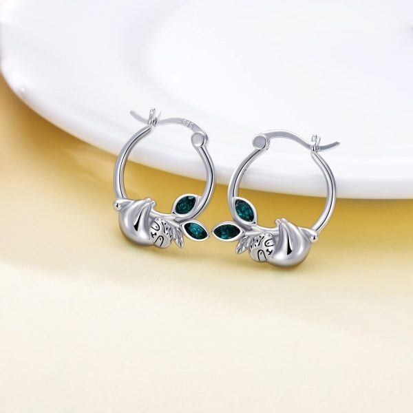 Sterling Silver Sloth Hoop Earrings-1