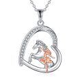 wholesale 925 Sterling Silver Horse and Girl Heart Pendant Necklace for Women-0-0