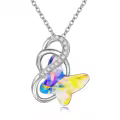 wholesale 925 Sterling Silver Rainbow Austrian Crystal Butterfly Pendant Necklace for Women Gifts-0-0