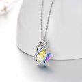 wholesale 925 Sterling Silver Rainbow Austrian Crystal Butterfly Pendant Necklace for Women Gifts-0-1