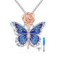 wholesale 925 Sterling Silver Blue Enamel Butterfly & Rose Cremation Jewelry Keepsake Pendant Necklace with Funnel and Fill Tool-0-0