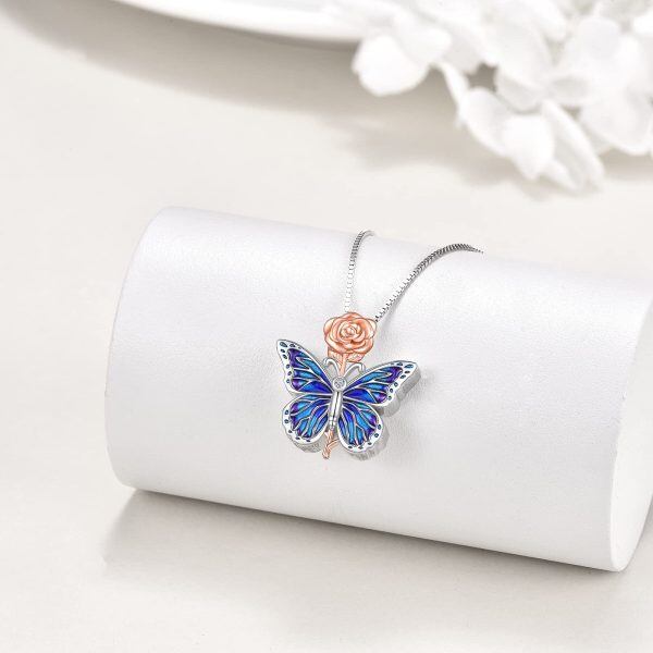 Sterling Silver Butterfly Rose Necklace-2