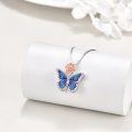 wholesale 925 Sterling Silver Blue Enamel Butterfly & Rose Cremation Jewelry Keepsake Pendant Necklace with Funnel and Fill Tool-0-2