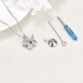 wholesale 925 Sterling Silver Blue Enamel Butterfly & Rose Cremation Jewelry Keepsake Pendant Necklace with Funnel and Fill Tool-0-3