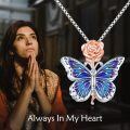 wholesale 925 Sterling Silver Blue Enamel Butterfly & Rose Cremation Jewelry Keepsake Pendant Necklace with Funnel and Fill Tool-0-5