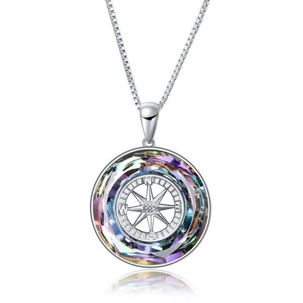 Sterling Silver Compass Pendant Necklace-0