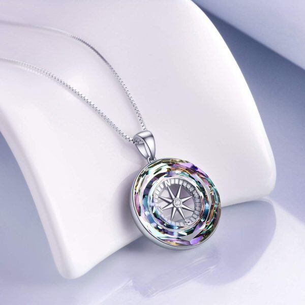 Sterling Silver Compass Pendant Necklace-3