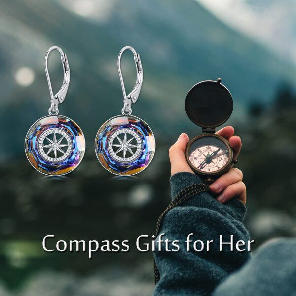 Sterling Silver Compass Earrings-2