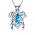 wholesale 925 Sterling Silver Blue CZ Sea Turtle Pendant Necklace for Women-0-0