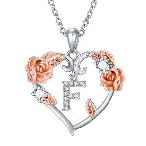 Sterling Silver Rose Heart Pendant Necklace-0