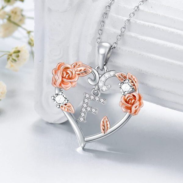 Sterling Silver Rose Heart Pendant Necklace-2