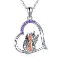 wholesale 925 Sterling Silver Purple Crystal Dragon and Girl Heart Pendant Necklace for Women-0-0