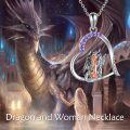 wholesale 925 Sterling Silver Purple Crystal Dragon and Girl Heart Pendant Necklace for Women-0-5