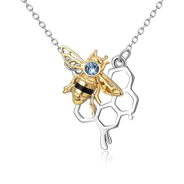 Sterling Silver Bee Honeycomb Necklace-0