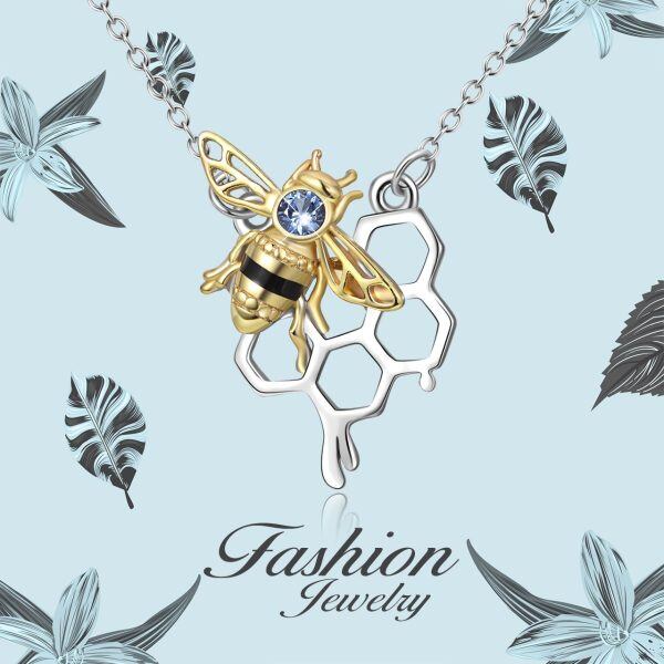 Sterling Silver Bee Honeycomb Necklace-3