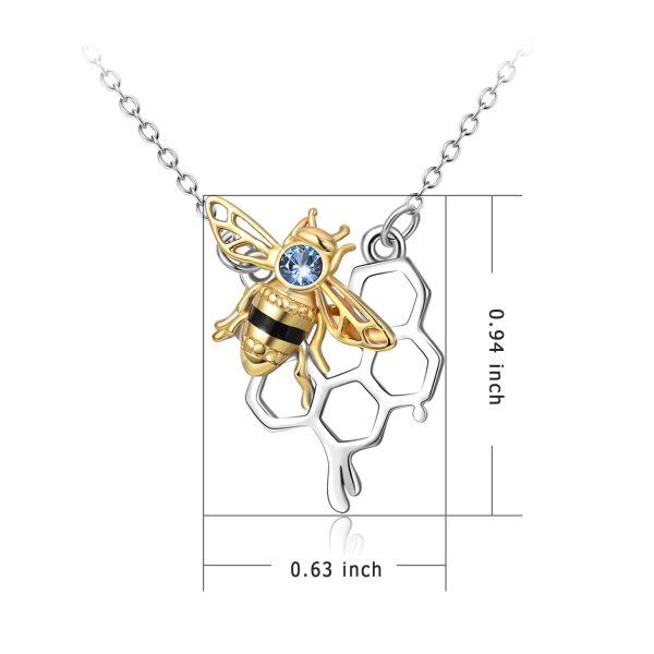 Sterling Silver Bee Honeycomb Necklace-2