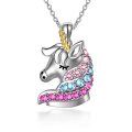 wholesale 925 Sterling Silver Pink Blue Crystal Rainbow Unicorn Pendant Necklaces for Girls Women's Gifts Birthdays Christmas Jewelry Accessories-0-6