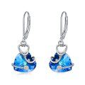 wholesale 925 Sterling Silver Blue Crystal Heart Drop Earrings for Women-0-0